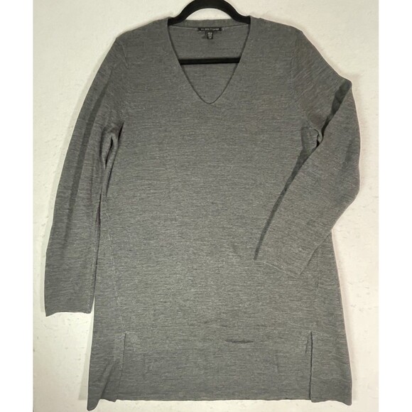 Eileen Fisher Sweaters - Eileen Fisher Sweater Womens Small Gray Merino Wool V Neck Tunic Longline Slits